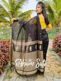 Black Golden Beige Handwoven Cotton Saree- Enchantress of The Far East