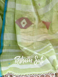 Green Apple Handwoven Cotton Jamdani Saree - Shobuj Ghera Gram