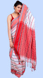 Begampuri Cotton Red White Saree - Red Paprika and Black Olives