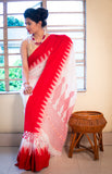 Handloom Cotton Ikkat Red White Saree - Anika