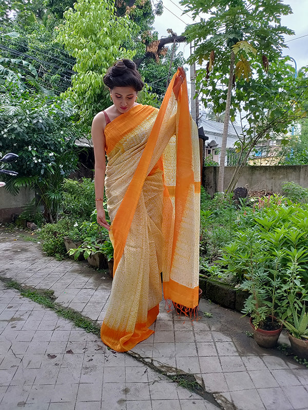 Traditional Designer Mango Yellow & Pink Colour Kanjivaram Silk Saree -  Zakarto