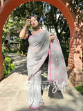Grey Pink Handwoven Cotton Jamdani Saree - Mitti Ke Phool