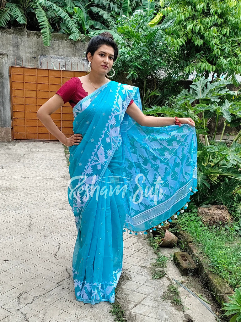 Buy Attractive Sky Blue Woven Paithani Silk Traditional Saree - Zeel  Clothing